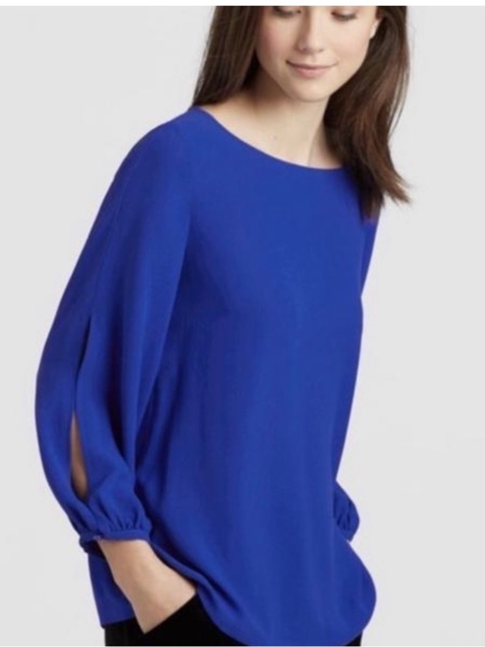 Eileen Fisher Royal Blue Split-Sleeve Blouse